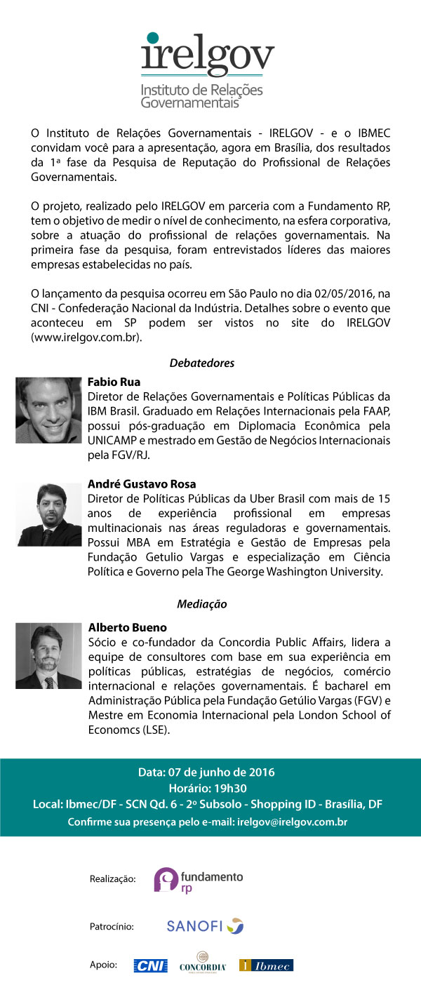 Convite - Apresentação dos Resultados da 1ª fase da Pesq de Reputação em Brasília